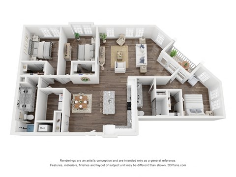 Floor plan for 3 beds, 2 baths, 1641 sqft